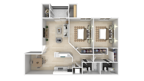 a rendering of a 3d floor plan of a house at La Jolla Blue, San Diego, CA